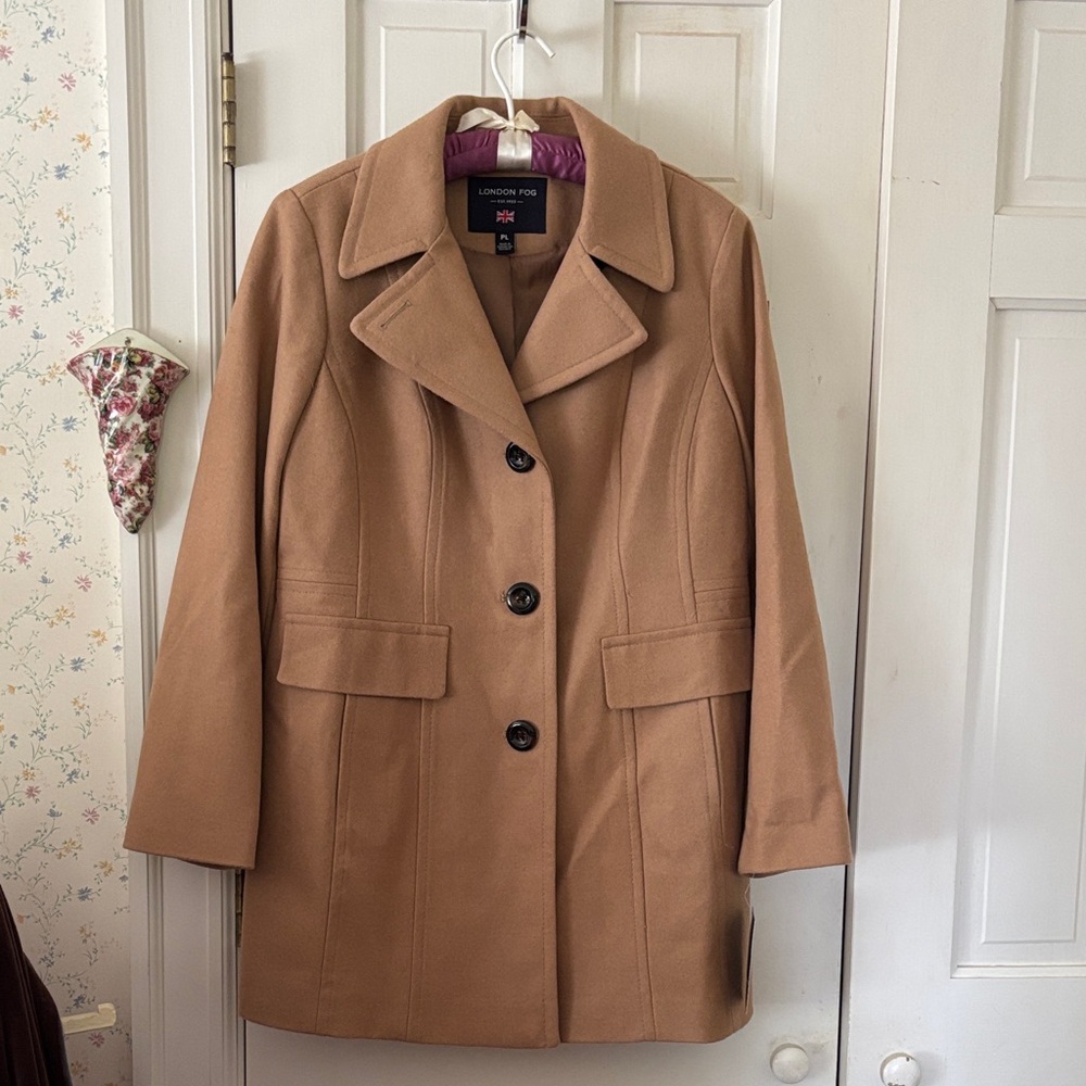NEW London Fog Women's Winter Classic PL Tan Pea Coat NWT